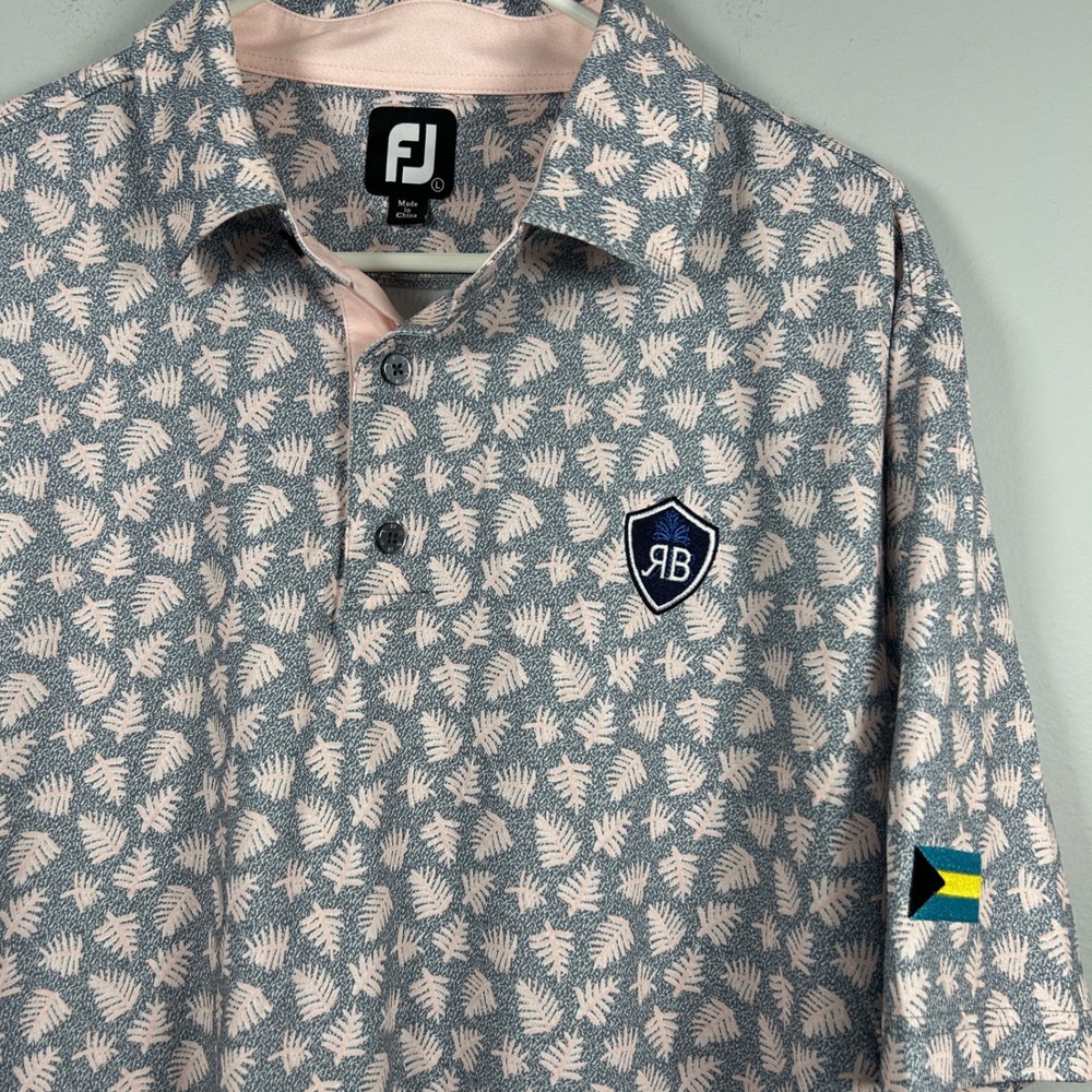 FootJoy Performance Polo Shirt M Large Grey Fern Bahamas Royal Blue Golf Club